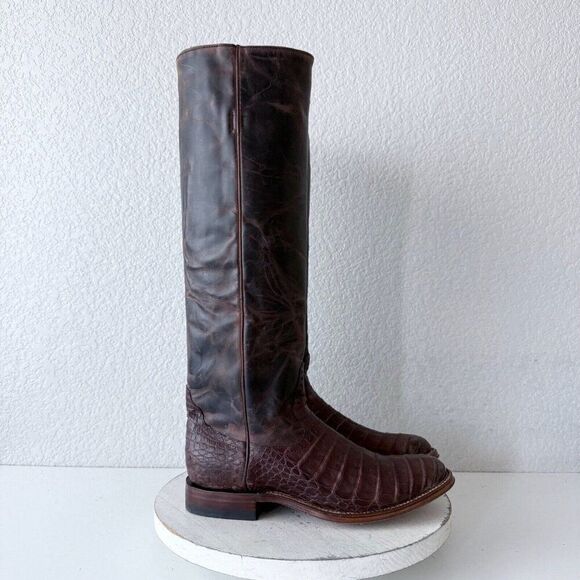 Rod Patrick Womens Cowboy Boots Sz 9B Brown Caiman Leather Riding Boot 17" Tall - Picture 2 of 12